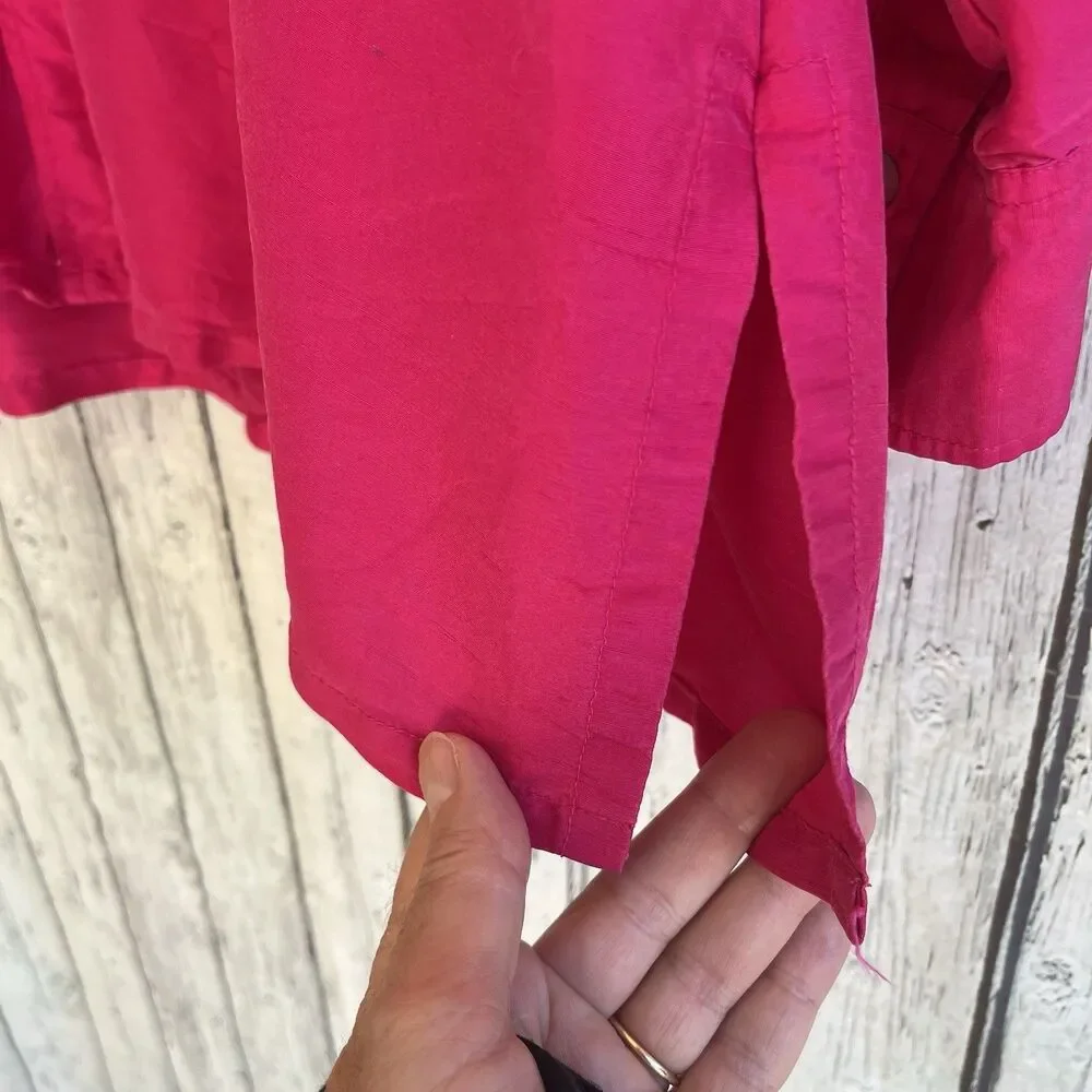Worthington Womens Hot Pink Button Down Silk Top Size 1X Office Career Colorful